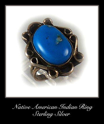 VINTAGE AMERICAN INDIAN SILVER TURQUOISE RING #77