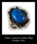 VINTAGE AMERICAN INDIAN SILVER TURQUOISE RING #77