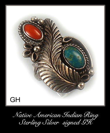 VINTAGE SIGNED AMERICAN INDIAN SILVER RING #79