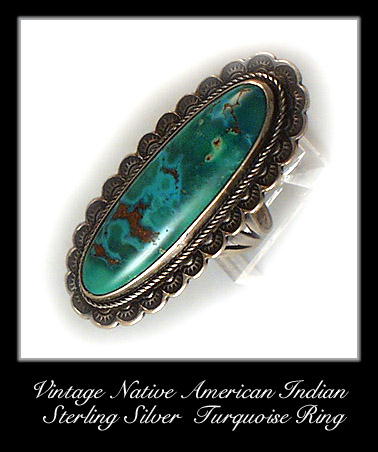 VINTAGE AMERICAN INDIAN SILVER TURQUOISE RING