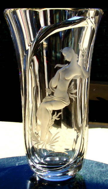 CZECH 1920's ENGRAVED POETRY NYMPH VASE 1920-30's