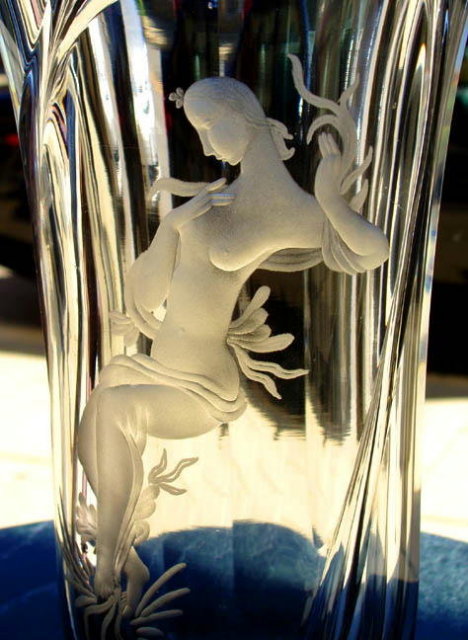 CZECH 1920's ENGRAVED POETRY NYMPH VASE 1920-30's