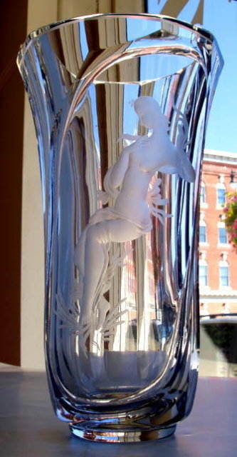 CZECH 1920's ENGRAVED POETRY NYMPH VASE 1920-30's