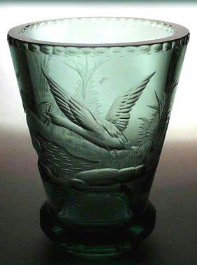 CZECH ART DECO ENGRAVED GLASS VASE 1920's