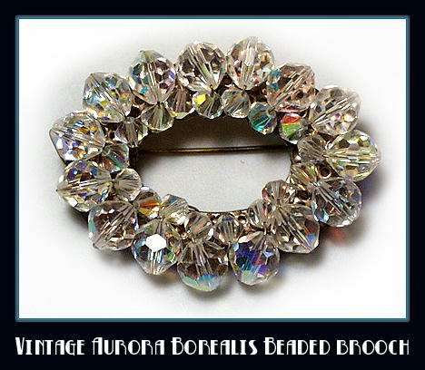 GLITTERING AB VINTAGE OVAL BROOCH CJ-40