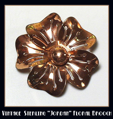 VINTAGE SGND JORDAN STERLING FLORAL BROOCH CJ-50