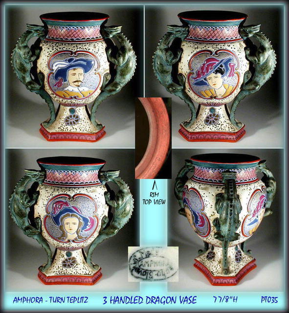 AMPHORA 3 HANDLED DRAGON VASE / PT035