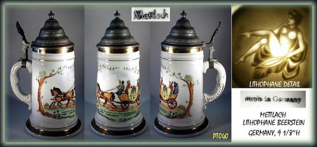 VINTAGE LITHOPHANE marked METTLACH BEER STEIN