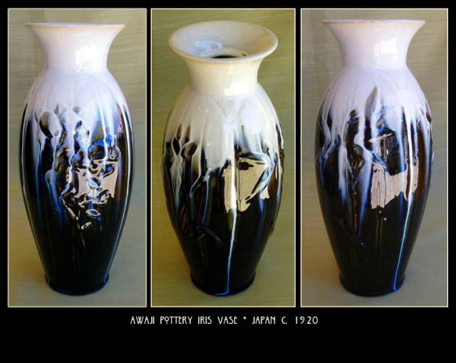 Large Japanese Awaji Pottery Iris Vase PT70