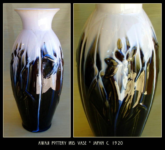 Large Japanese Awaji Pottery Iris Vase PT70