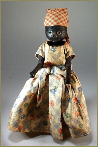 BLACK WOODEN DOLL FOLK ART c.1920