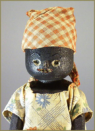 BLACK WOODEN DOLL FOLK ART c.1920
