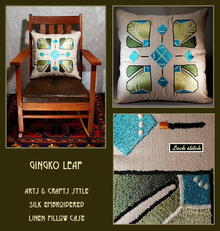 ARTS & CRAFTS MISSION EMBROIDERED GINGKO PILLOW
