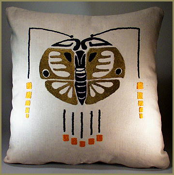ARTS & CRAFTS MISSION EMBROIDERED MOTH PILLOW