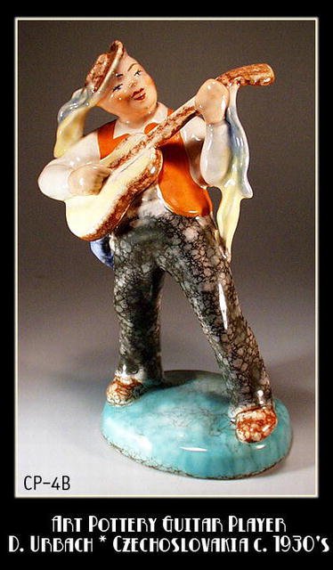 CZECH POTTERY LARGE GUITAR PLAYER D. URBACH