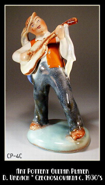 CZECH POTTERY LARGE GUITAR PLAYER D. URBACH