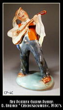 CZECH POTTERY LARGE GUITAR PLAYER D. URBACH