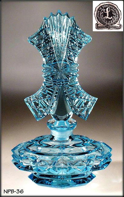 4 CZECH VINTAGE GLASS PERFUME BOTTLES /