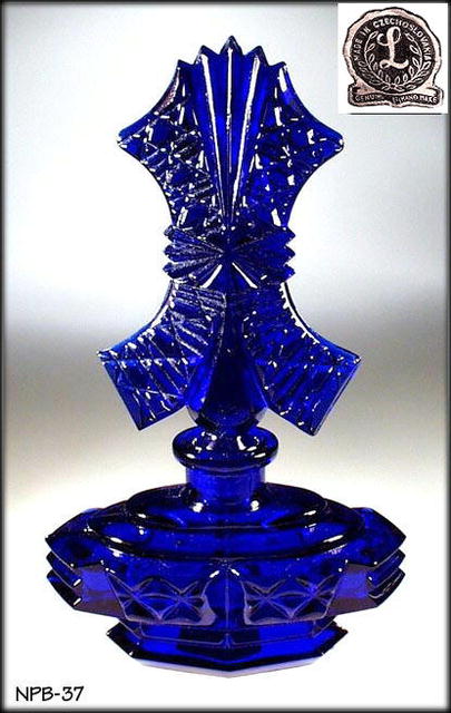4 CZECH VINTAGE GLASS PERFUME BOTTLES /