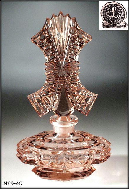 4 CZECH VINTAGE GLASS PERFUME BOTTLES /