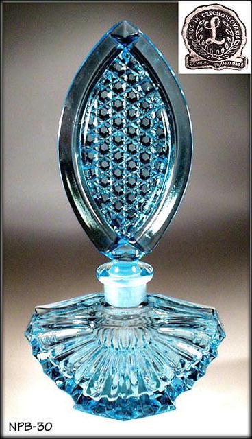 6 CZECH VINTAGE GLASS PERFUME BOTTLES /