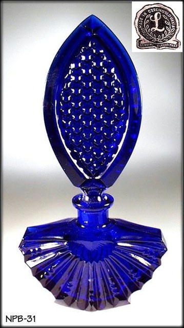 6 CZECH VINTAGE GLASS PERFUME BOTTLES /