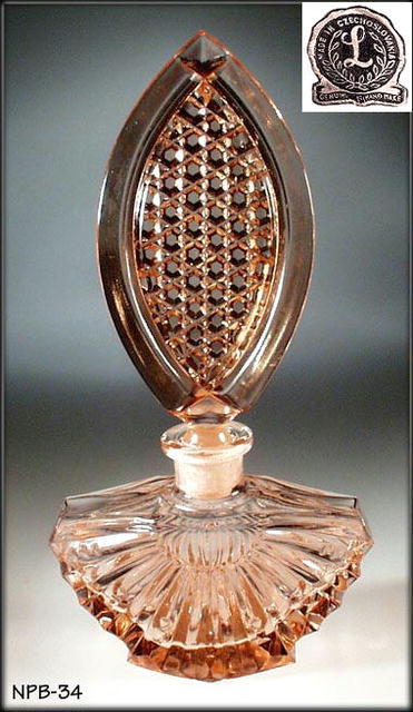 6 CZECH VINTAGE GLASS PERFUME BOTTLES /