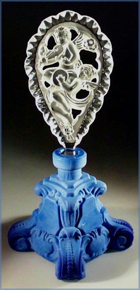 CZECH LAPIS COLOR GLASS PERFUME BOTTLE CHERUBS