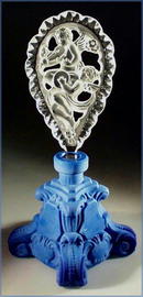 CZECH LAPIS COLOR GLASS PERFUME BOTTLE CHERUBS