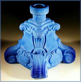 CZECH LAPIS COLOR GLASS PERFUME BOTTLE CHERUBS