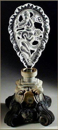 CZECH RARE OPAQUE GLASS PERFUME BOTTLE CHERUB