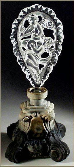 CZECH RARE OPAQUE GLASS PERFUME BOTTLE CHERUB