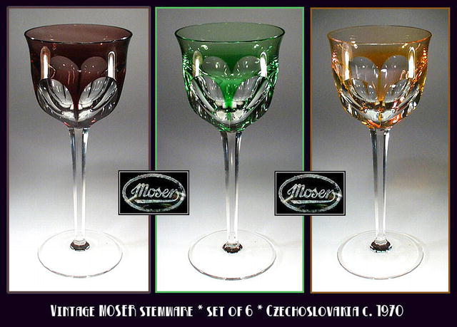 6 SIGNED MOSER VINTAGE WINE GOBLETS / CG013