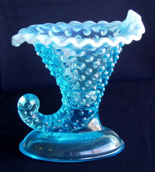PAIR OF BLUE OPALINE GLASS FENTON CORNUCOPIA GL19