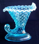PAIR OF BLUE OPALINE GLASS FENTON CORNUCOPIA GL19