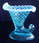 PAIR OF BLUE OPALINE GLASS FENTON CORNUCOPIA GL19