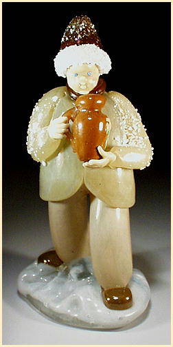 CZECH VINTAGE ART GLASS FIGURE BOY W PITCHER