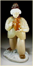 CZECH VINTAGE ART GLASS FIGURE BOY W PITCHER