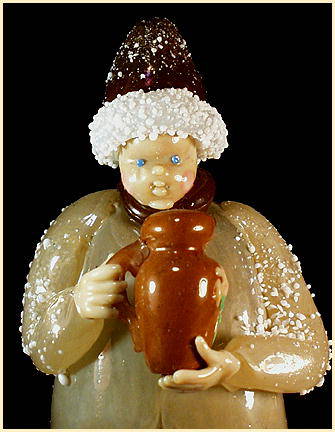 CZECH VINTAGE ART GLASS FIGURE BOY W PITCHER
