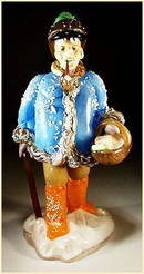 CZECH VINTAGE ART GLASS FIGURE MAN W BASKET
