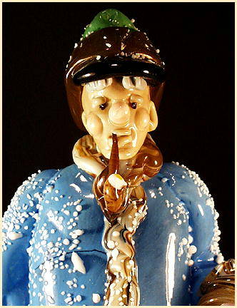 CZECH VINTAGE ART GLASS FIGURE MAN W BASKET
