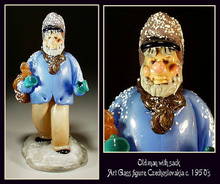 CZECH VINTAGE ART GLASS FIGURE MAN W SACK