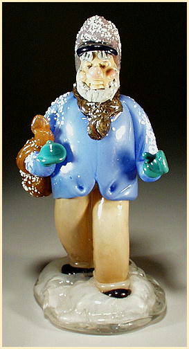 CZECH VINTAGE ART GLASS FIGURE MAN W SACK