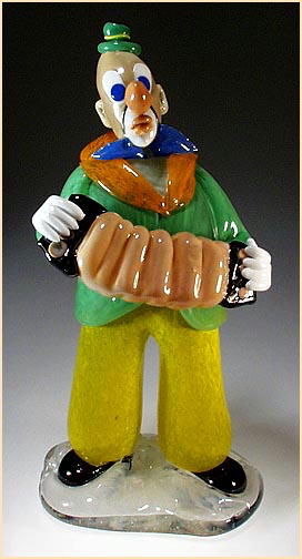 CZECH VINTAGE ART GLASS CLOWN W ACCORDION