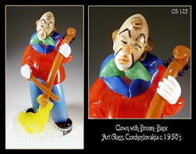 CZECH VINTAGE ART GLASS CLOWN W BROOM FIGURINE