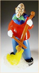 CZECH VINTAGE ART GLASS CLOWN W BROOM FIGURINE