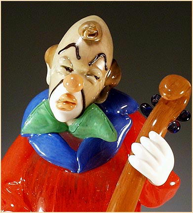 CZECH VINTAGE ART GLASS CLOWN W BROOM FIGURINE