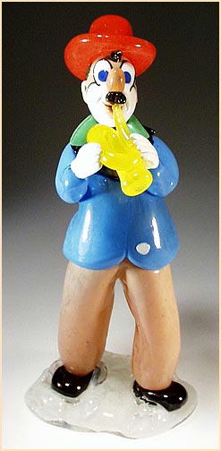 CZECH VINTAGE ART GLASS CLOWN W TRUMPET