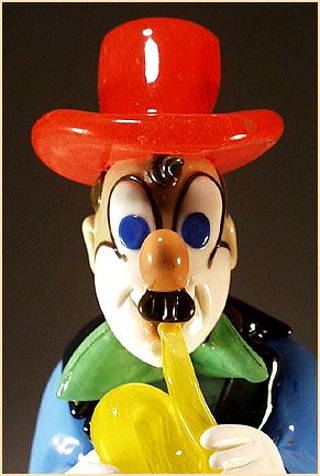 CZECH VINTAGE ART GLASS CLOWN W TRUMPET