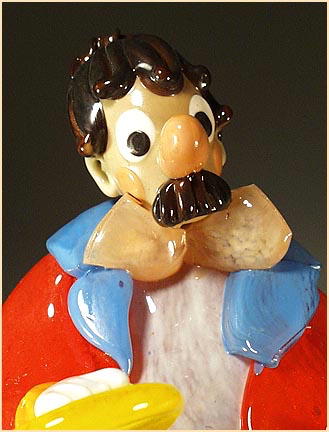 CZECH VINTAGE ART GLASS CLOWN W DRUM FIGURINE